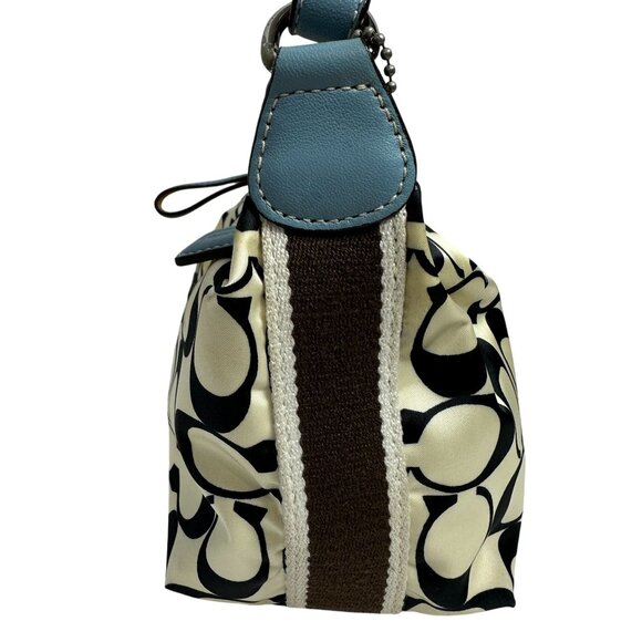 Coach Signature C Demi Mini Bag Satin Canvas Makeup Bag Vinyl Lining Blue Cream - Picture 3 of 9